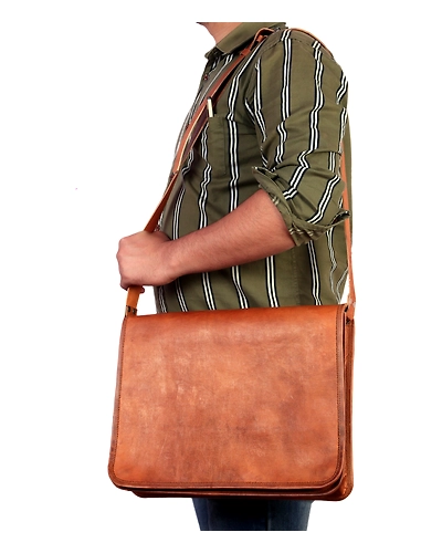 Leather&quot;15 Inch&quot; Vintage Full Flap Large Crossbody Laptop Messenger Bag-2