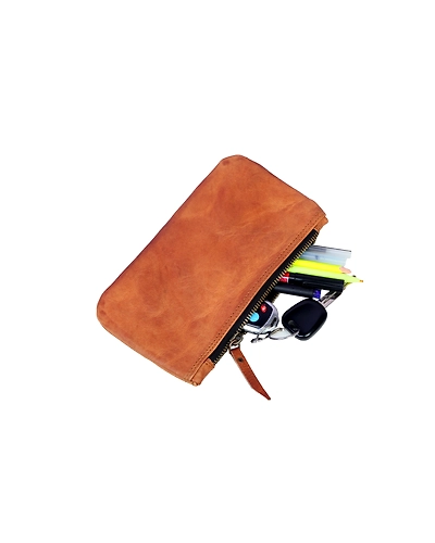 Leather Pen pencil case for school college and office , for students men women,vintage brown-3