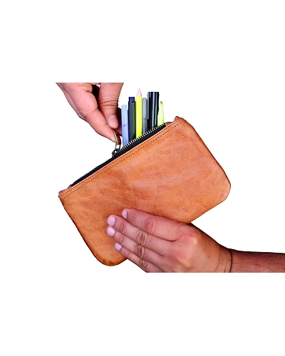 Leather Pen pencil case for school college and office , for students men women,vintage brown-2