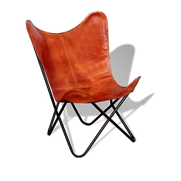 Leather Living Room Chairs-Butterfly Chair Brown Leather Butterfly Chair-Handmade with Powder Coated Folding Iron Frame (Cover with Folding Frame) (Black Frame)