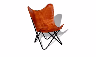 Leather Living Room Chairs-Butterfly Chair Brown Leather Butterfly Chair-Handmade with Powder Coated Folding Iron Frame (Cover with Folding Frame) (Black Frame)