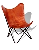 Leather Living Room Chairs-Butterfly Chair Brown Leather Butterfly Chair-Handmade with Powder Coated Folding Iron Frame (Cover with Folding Frame) (Black Frame)