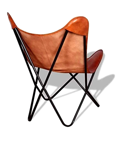 Leather Living Room Chairs-Butterfly Chair Brown Leather Butterfly Chair-Handmade with Powder Coated Folding Iron Frame (Cover with Folding Frame) (Black Frame)-1