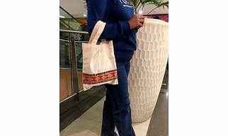 Sakhiyaan Phulkari Lace Cotton Tote Bag | 10x12” | Elegant Short-Handle Carryall