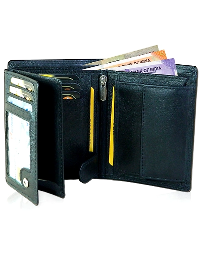 TATSAM Leather Wallet for Men, Mens Wallet, Wallets for Men, Formal, RFID Protected, Strong Long Lasting Double Stitching Outer WN1 (Black)-3