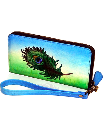 TATSAM Leather Wallet for Women, Hand purse for women, Ladies Purse, detachable wrist strap for Indoor &amp; Outdoor Hand Painted (FPP)-1