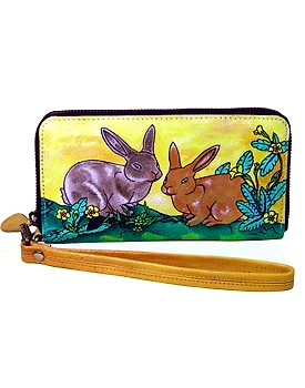 TATSAM Leather Wallet for Women, Hand purse for women, Ladies Purse, detachable wrist strap for Indoor & Outdoor Hand Painted (VSR)