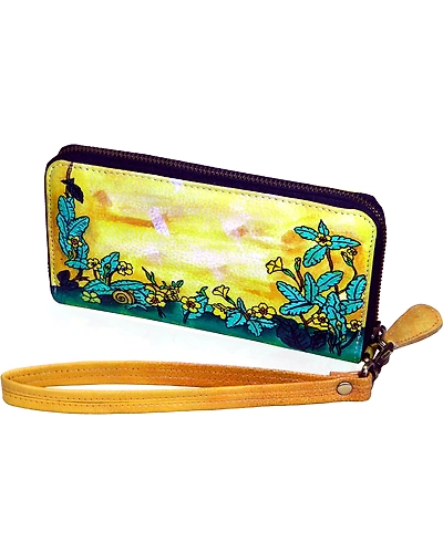 TATSAM Leather Wallet for Women, Hand purse for women, Ladies Purse, detachable wrist strap for Indoor &amp; Outdoor Hand Painted (VSR)-1