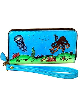 TATSAM Leather Wallet for Women, Hand purse for women, Ladies Purse, detachable wrist strap for Indoor & Outdoor Hand Painted (DBS)
