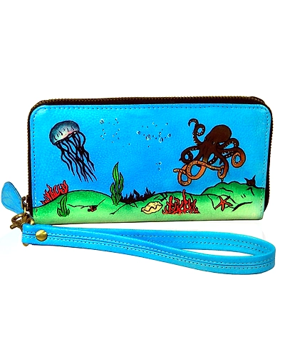 TATSAM Leather Wallet for Women, Hand purse for women, Ladies Purse, detachable wrist strap for Indoor &amp; Outdoor Hand Painted (DBS)-11900896