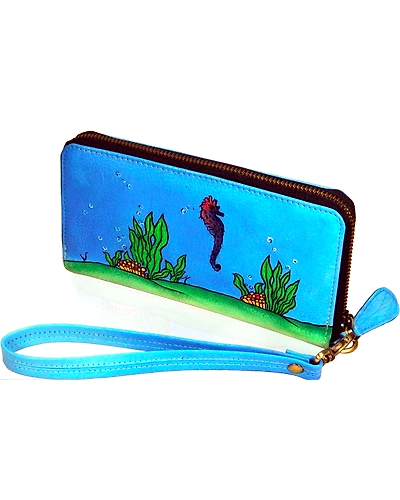 TATSAM Leather Wallet for Women, Hand purse for women, Ladies Purse, detachable wrist strap for Indoor &amp; Outdoor Hand Painted (DBS)-1