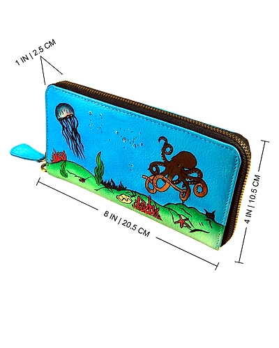 TATSAM Leather Wallet for Women, Hand purse for women, Ladies Purse, detachable wrist strap for Indoor &amp; Outdoor Hand Painted (DBS)-4