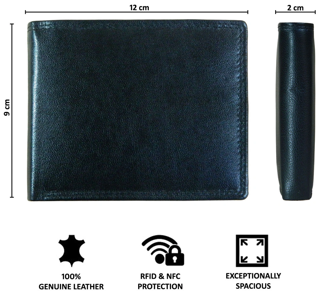 TATSAM Leather Wallet for Men, Mens Wallet, Wallets for Men, Strong Long Lasting Double Stitching Outer, RFID-Protected &amp; Slim W9 (Black)-5