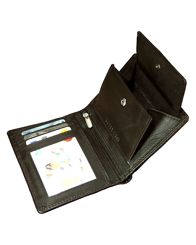 Coin pocket view of the durable leather wallet showing the sturdy construction and design elements f