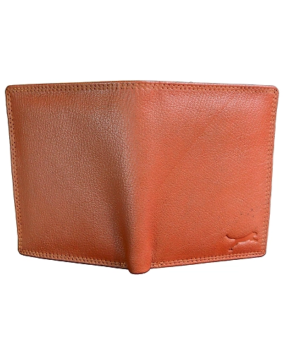 Back view of a fashionable leather wallet for men, featuring a smooth finish and subtle branding.