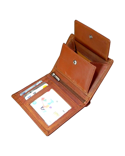 Coin pocket view of the durable leather wallet showing the sturdy construction and design elements f
