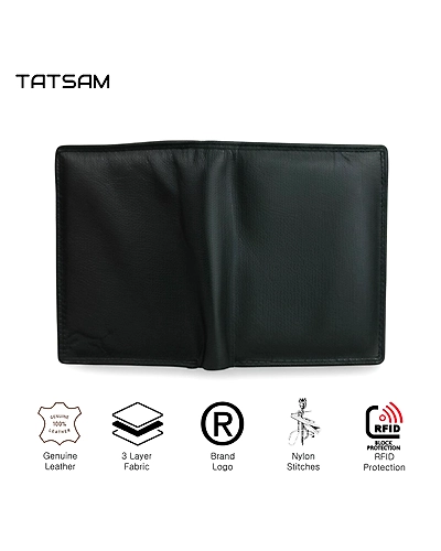 Back view of a fashionable leather wallet for men, featuring a smooth finish and subtle branding.