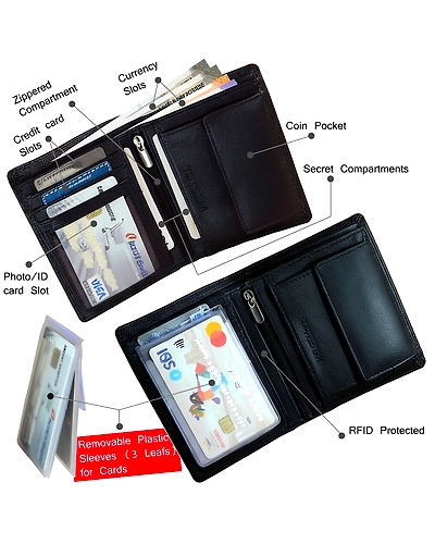 Close-up detail of the men's leather wallet highlighting the double stitching, high-quality leather 