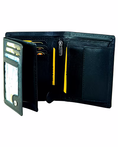 Back view of RFID blocking leather wallet designed for men