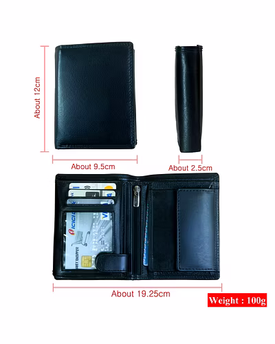Dimension size of branded men's wallet for perfect fit in pockets