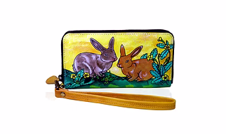 Hand-Painted Leather Ladies Wallet with Detachable Wrist Strap – Elegant Purses for Women