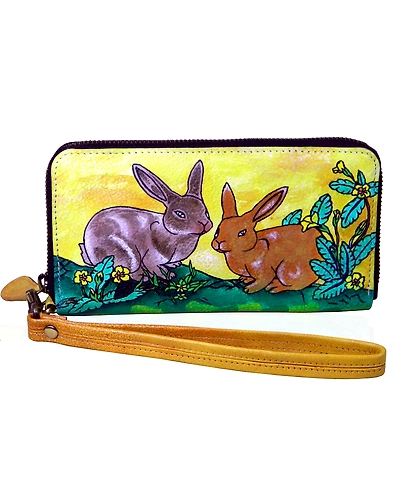 Hand-Painted Leather Ladies Wallet with Detachable Wrist Strap – Elegant Purses for Women-12734421