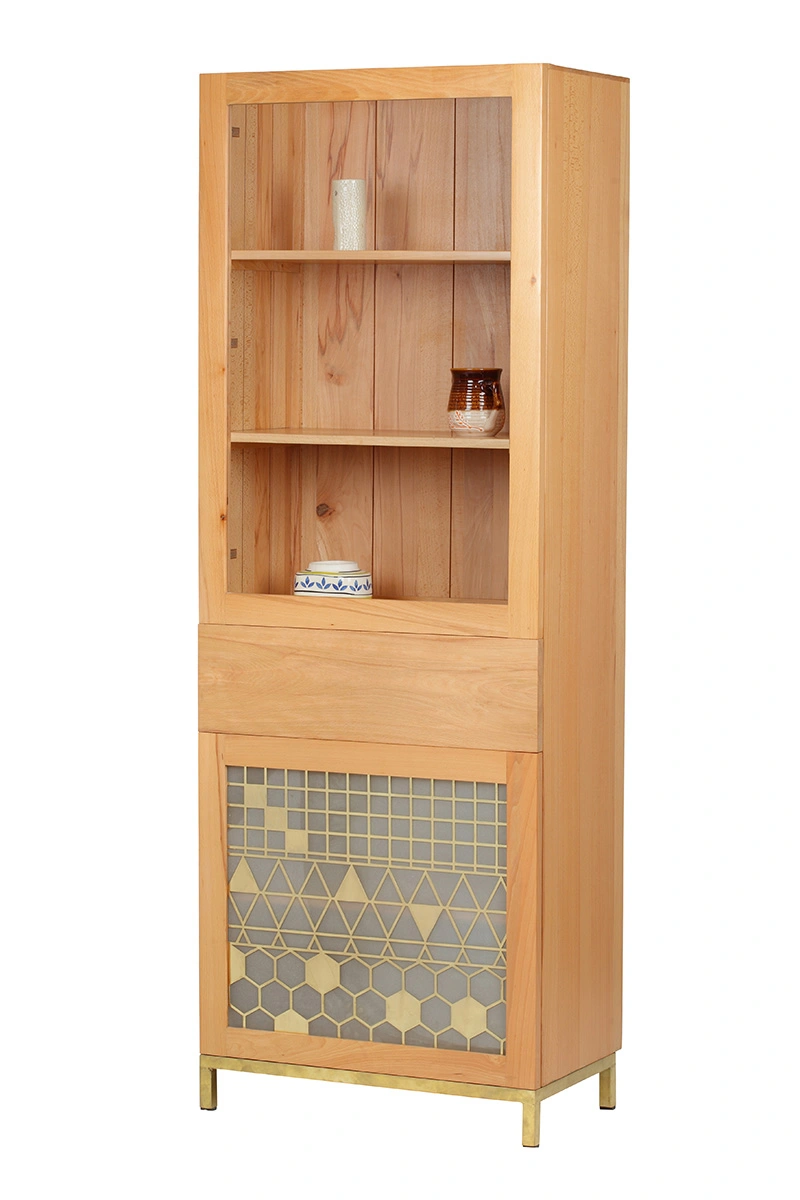 Display Cabinet with 2 doors &amp; 1 Drawer in Steam Beech Wood-1