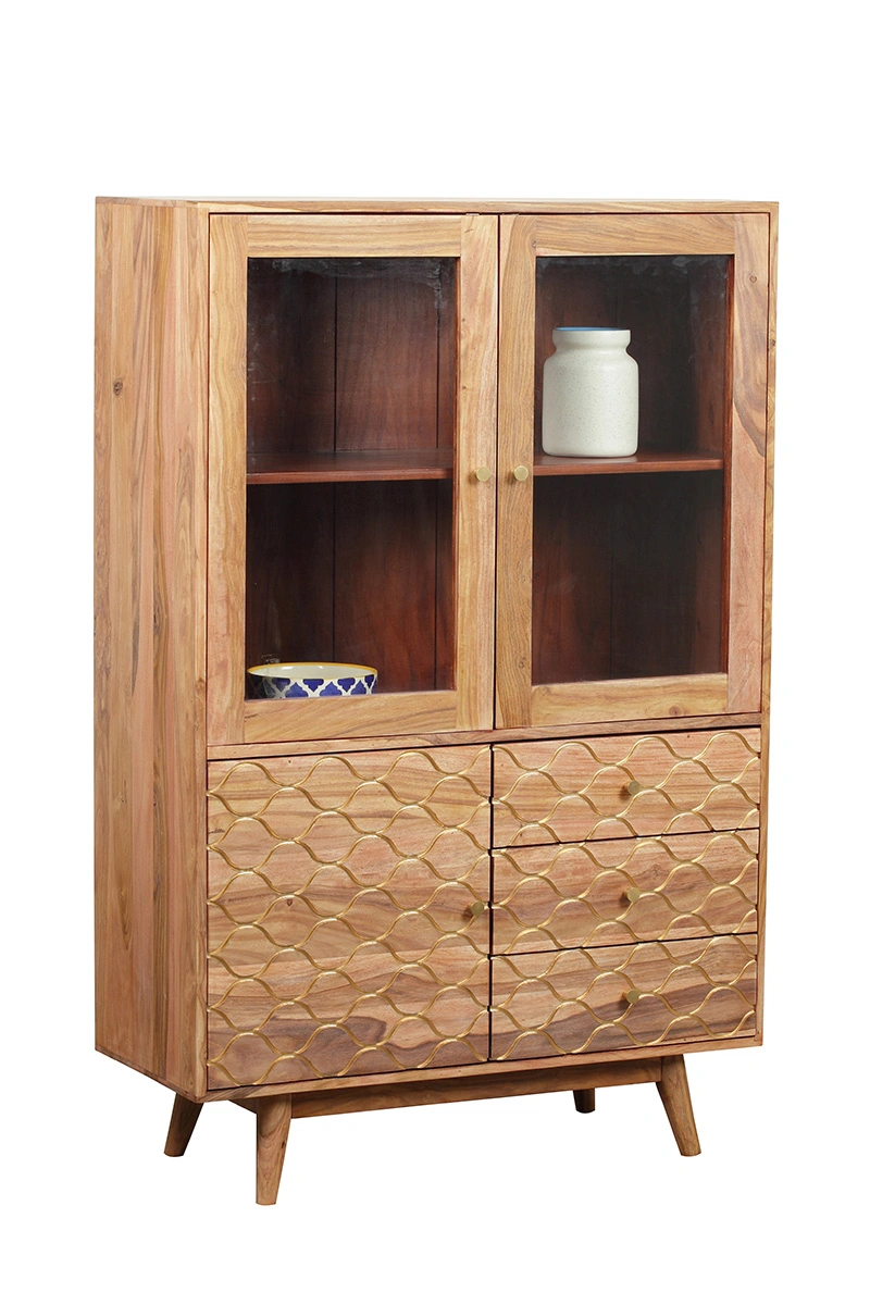 Display Cabinet with 3 doors &amp; 3 Drawer in Sheesham Wood-JC-97161