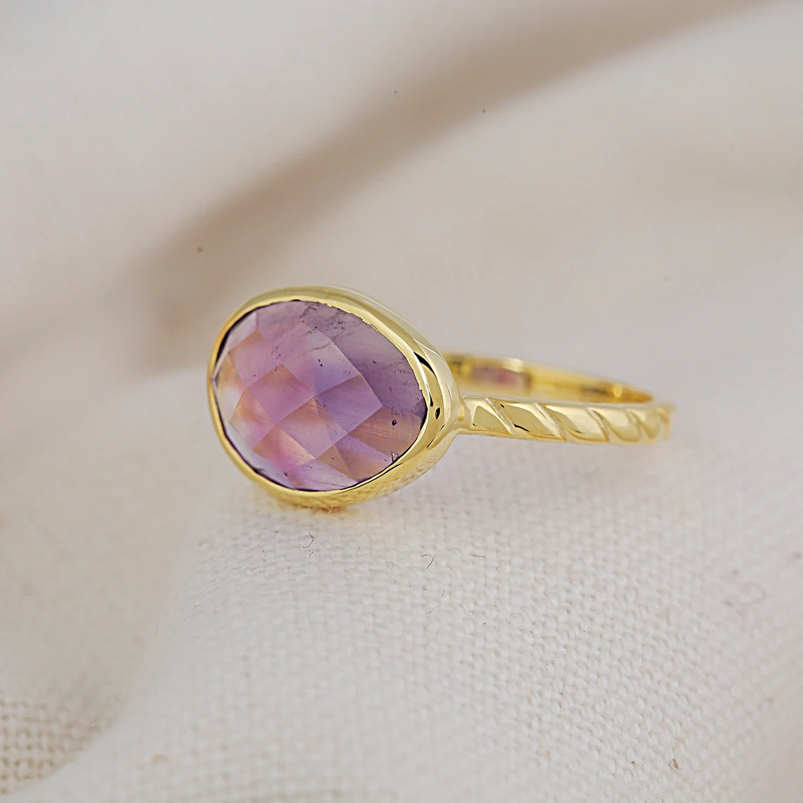 14K Solid Gold Amethyst Studded Ring Handmade Semi Precious Statement Stone Ring Dainty Minimal Statement Handmade knuckle Ring-10 3/4 US/Uk size – V-1