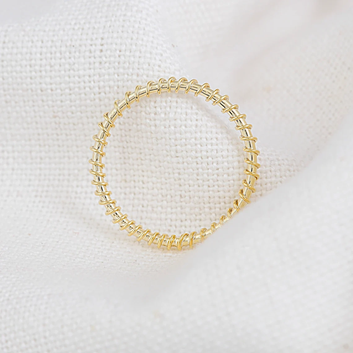 14K Solid Gold Plain Band Ring Handmade Charm Ring Knuckle Delicate Ring Boho Wire Wrap Minimalist Gold Dainty Stacking Ring Gift for Her-10 3/4 US/Uk size – V-1