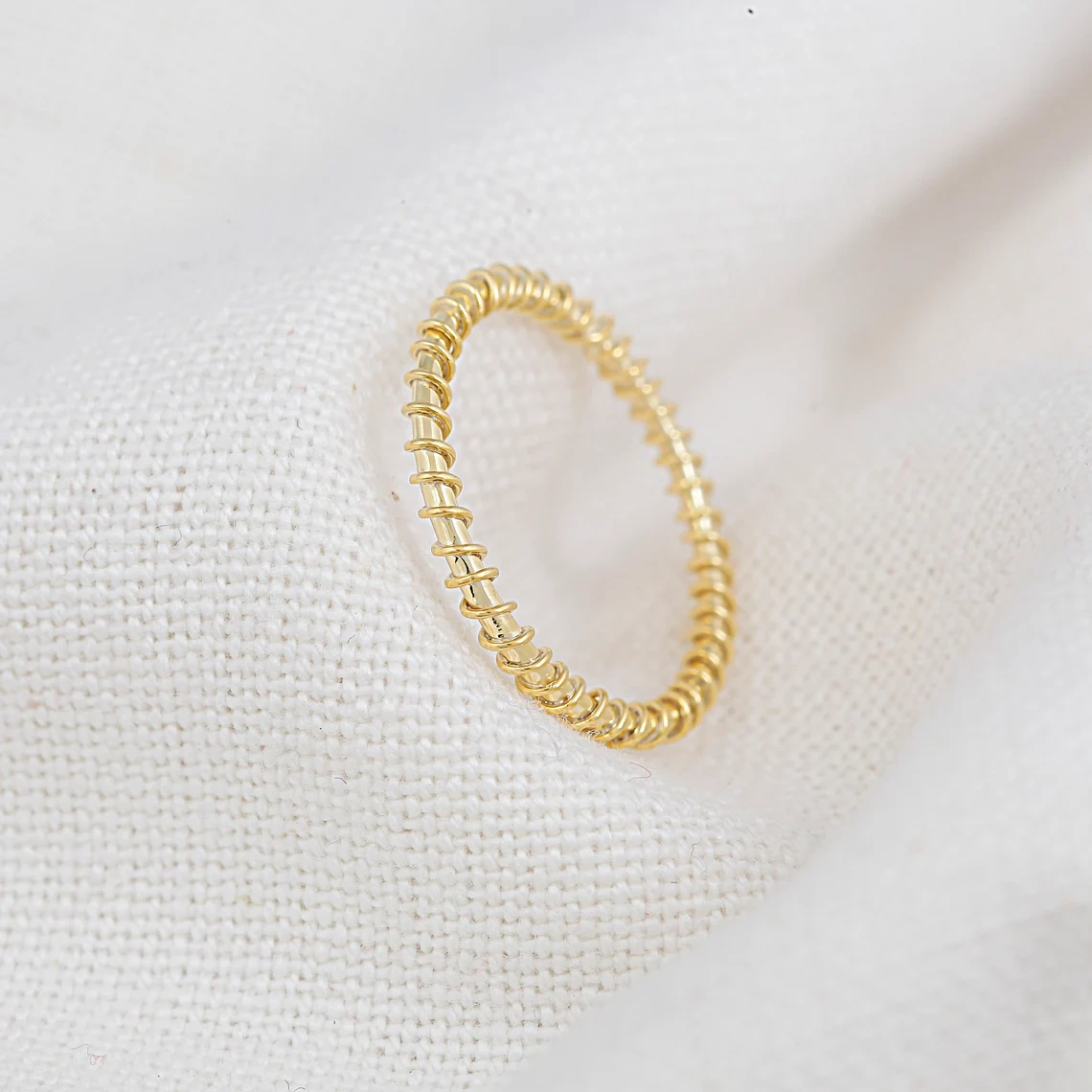 14K Solid Gold Plain Band Ring Handmade Charm Ring Knuckle Delicate Ring Boho Wire Wrap Minimalist Gold Dainty Stacking Ring Gift for Her-10 3/4 US/Uk size – V-2