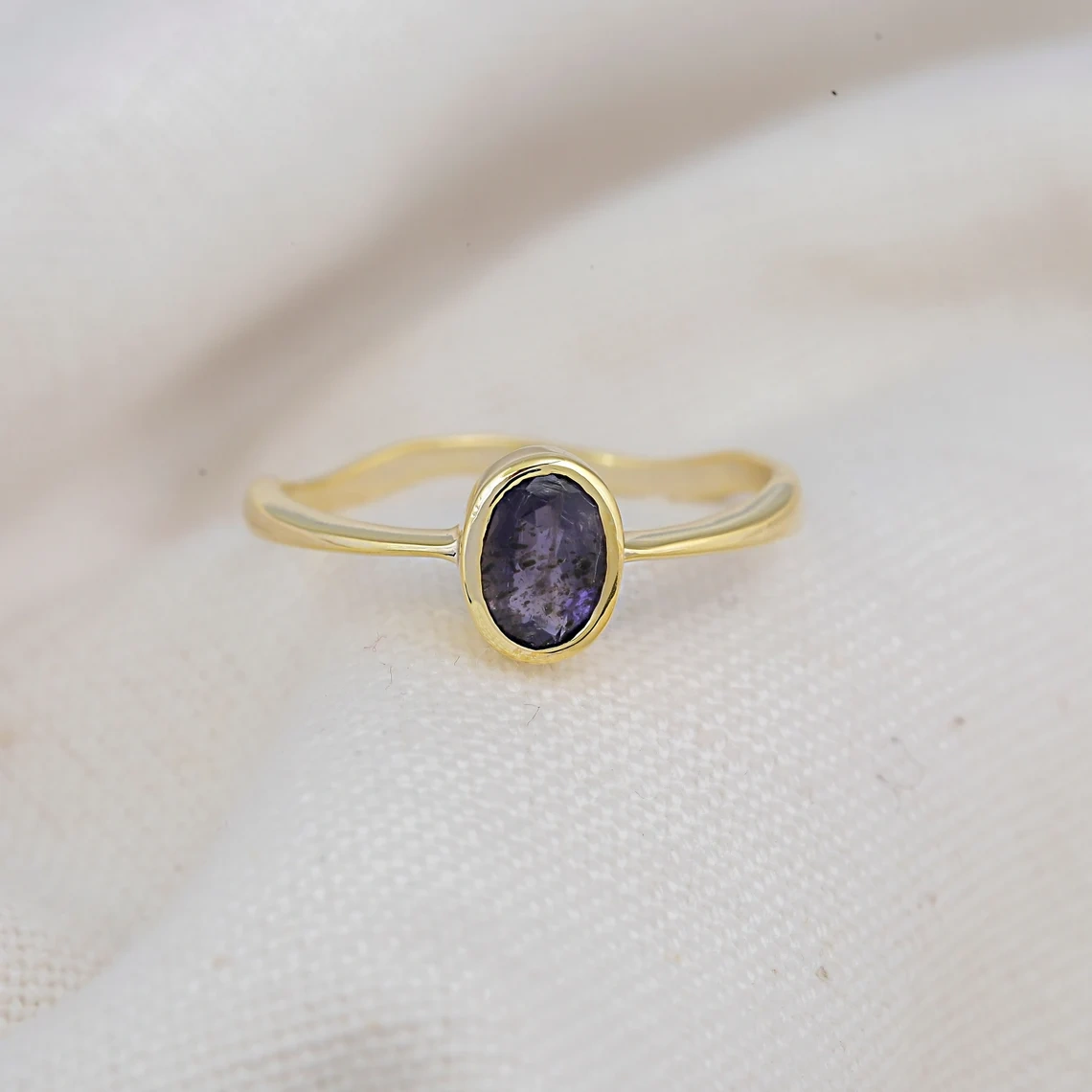 14K Gold Ring Iolite Studded Crown Ring Celestial Moon Gold Prong Semi Precious Inset Gemstone Gold Ring Everyday Ring Gift idea for Her-11393392