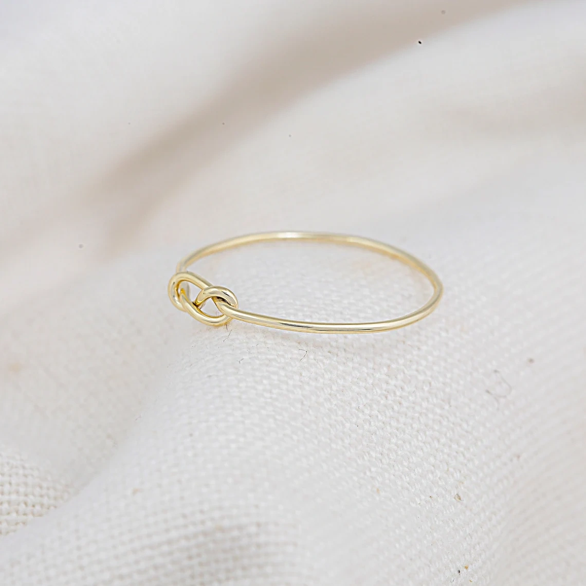 14K Solid Gold Plain Band Ring Handmade Charm Knot Ring Knuckle Delicate Boho Wire Wrap Minimalist Gold Dainty Stacking Ring Gift for Her-11393470