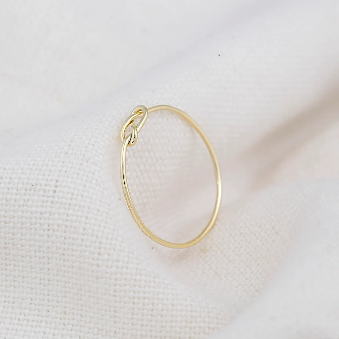 14K Solid Gold Plain Band Ring Handmade Charm Knot Ring Knuckle Delicate Boho Wire Wrap Minimalist Gold Dainty Stacking Ring Gift for Her-10 3/4 US/Uk size – V-2