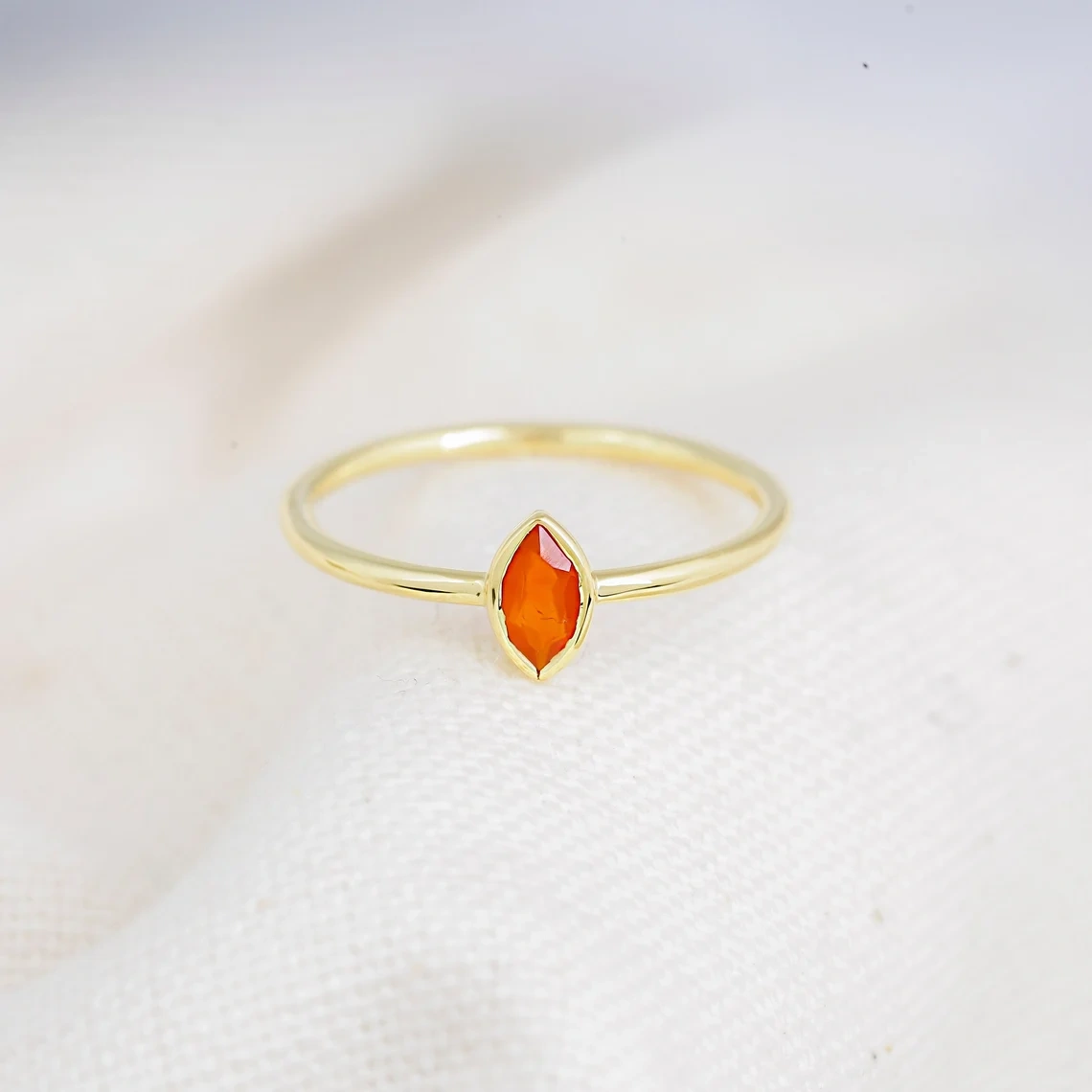 14K Solid Gold orange chalcedony Studded Ring natural Dainty Everyday Ring Minimalist Delicate Ring Light Weighted Inset Stone Handmade-11393316