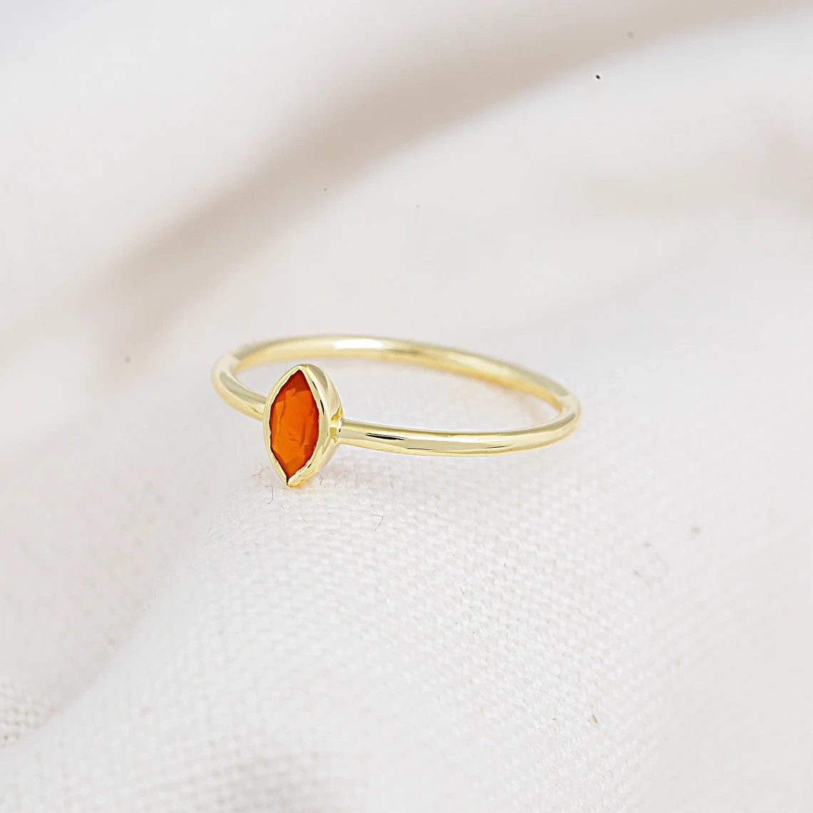 14K Solid Gold orange chalcedony Studded Ring natural Dainty Everyday Ring Minimalist Delicate Ring Light Weighted Inset Stone Handmade-10 3/4 US/Uk size – V-2