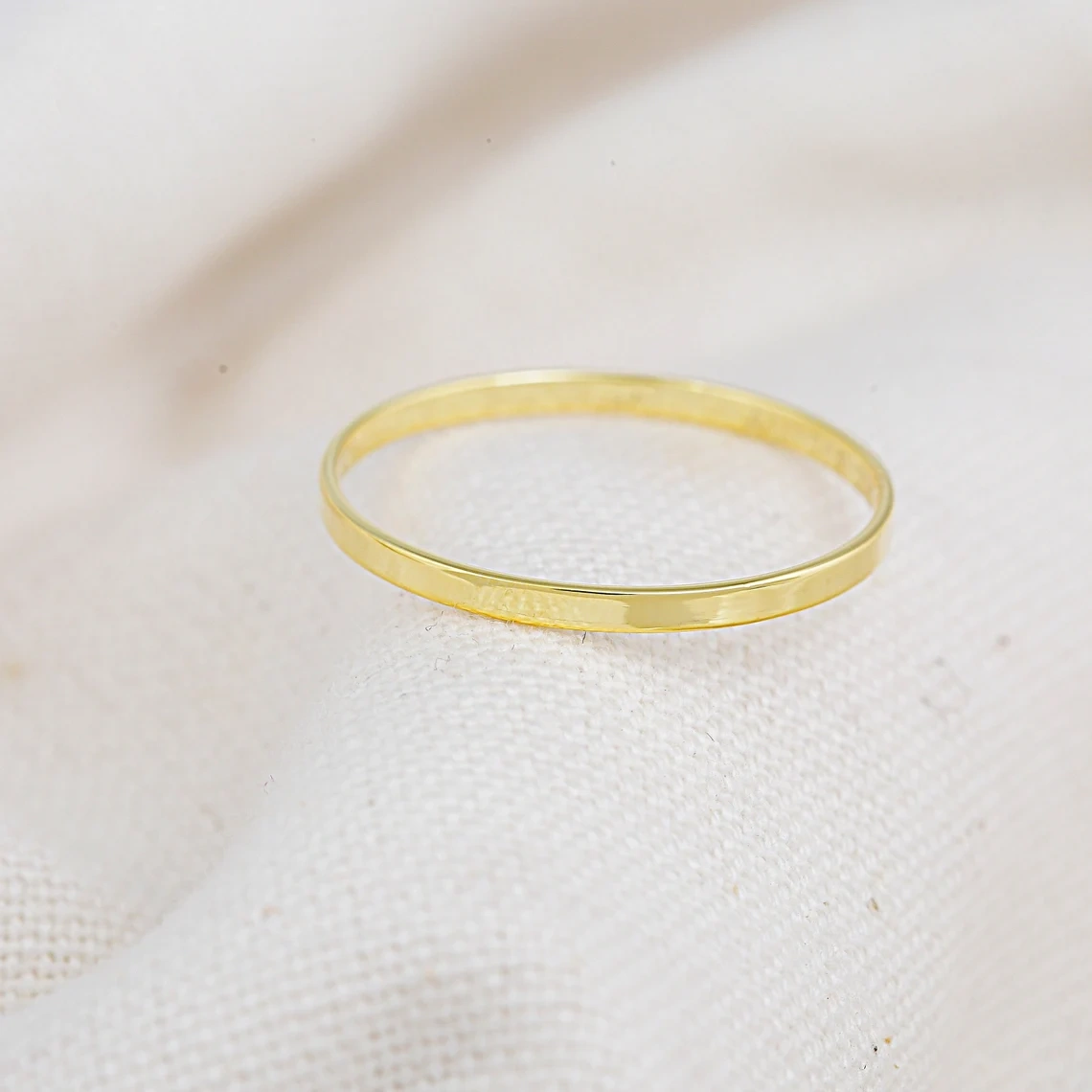 14K Solid Gold Dainty flat Ring Minimalist Delicate Light Weighted Tiny Plain Simple Unique Handmade Gold Unique Hippie Stacking Ring Thumb-11393624