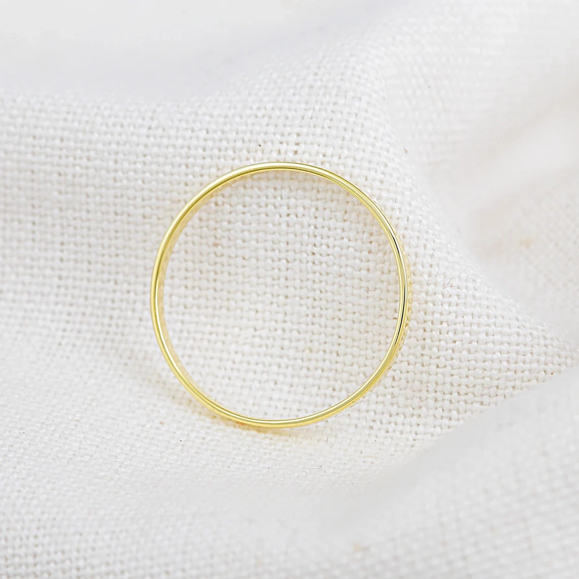 14K Solid Gold Dainty flat Ring Minimalist Delicate Light Weighted Tiny Plain Simple Unique Handmade Gold Unique Hippie Stacking Ring Thumb-10 3/4 US/Uk size – V-1