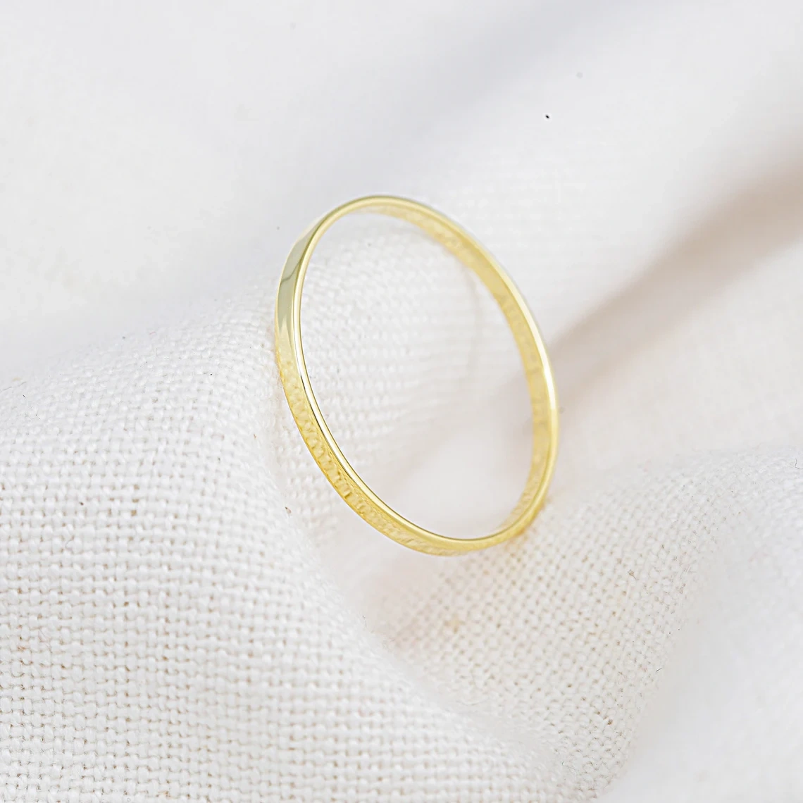 14K Solid Gold Dainty flat Ring Minimalist Delicate Light Weighted Tiny Plain Simple Unique Handmade Gold Unique Hippie Stacking Ring Thumb-10 3/4 US/Uk size – V-2