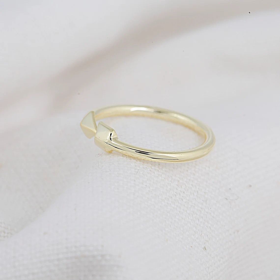 14K Solid Gold Plain Band Ring Handmade Charm Arrow Ring Knuckle Delicate Boho Wire Wrap Minimalist Gold Dainty Stacking Ring Gift for Her-10 3/4 US/Uk size – V-1