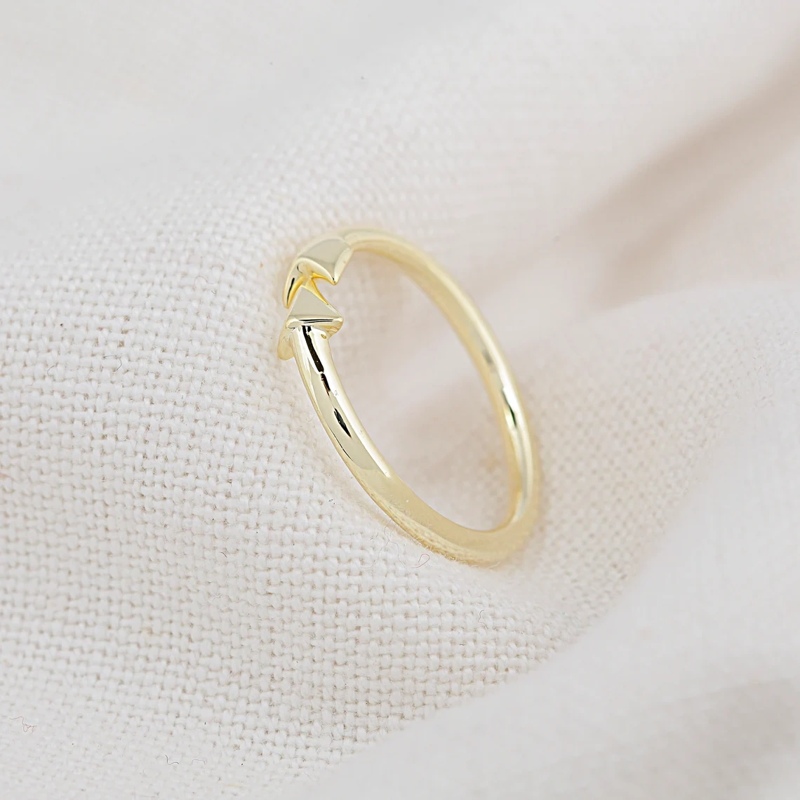 14K Solid Gold Plain Band Ring Handmade Charm Arrow Ring Knuckle Delicate Boho Wire Wrap Minimalist Gold Dainty Stacking Ring Gift for Her-10 3/4 US/Uk size – V-2