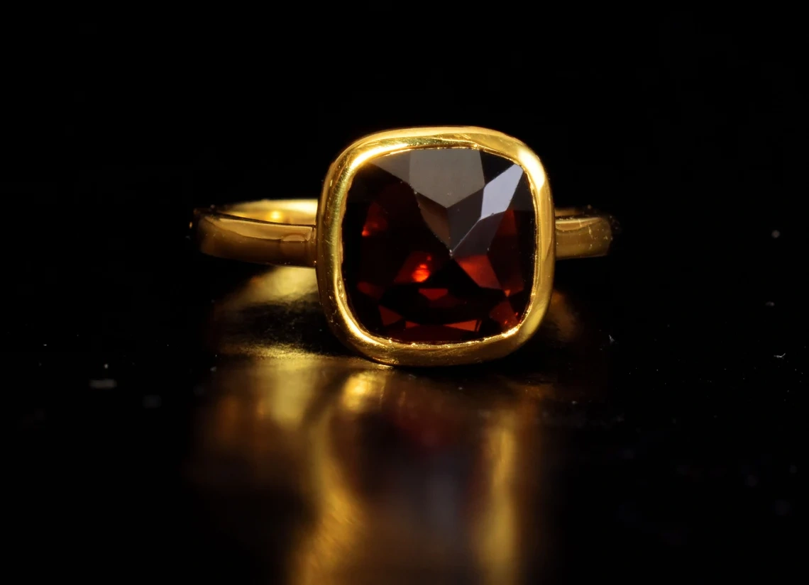 Natural Garnet Gold Plated Ring Vermeil 925 Sterling Silver Jewelry, Upside Down Garnet Studded, Red Gemstone Ring , Gift For Her-10 3/4 US/Uk size – V-2