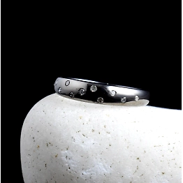 Natural Diamond Studded Black Wedding Band Wedding Collection Silver Jewelry Diamond inset 925 Sterling Silver Rings Gift for Her/Him