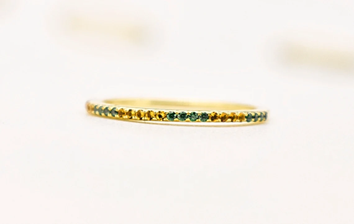 14K Solid Gold Blue Topaz Citrine Half Eternity Ring Tiny Precious Stacking Diamond Ring Dainty Minimal Statement Birthstone knuckle Ring-10 3/4 US/Uk size – V-2