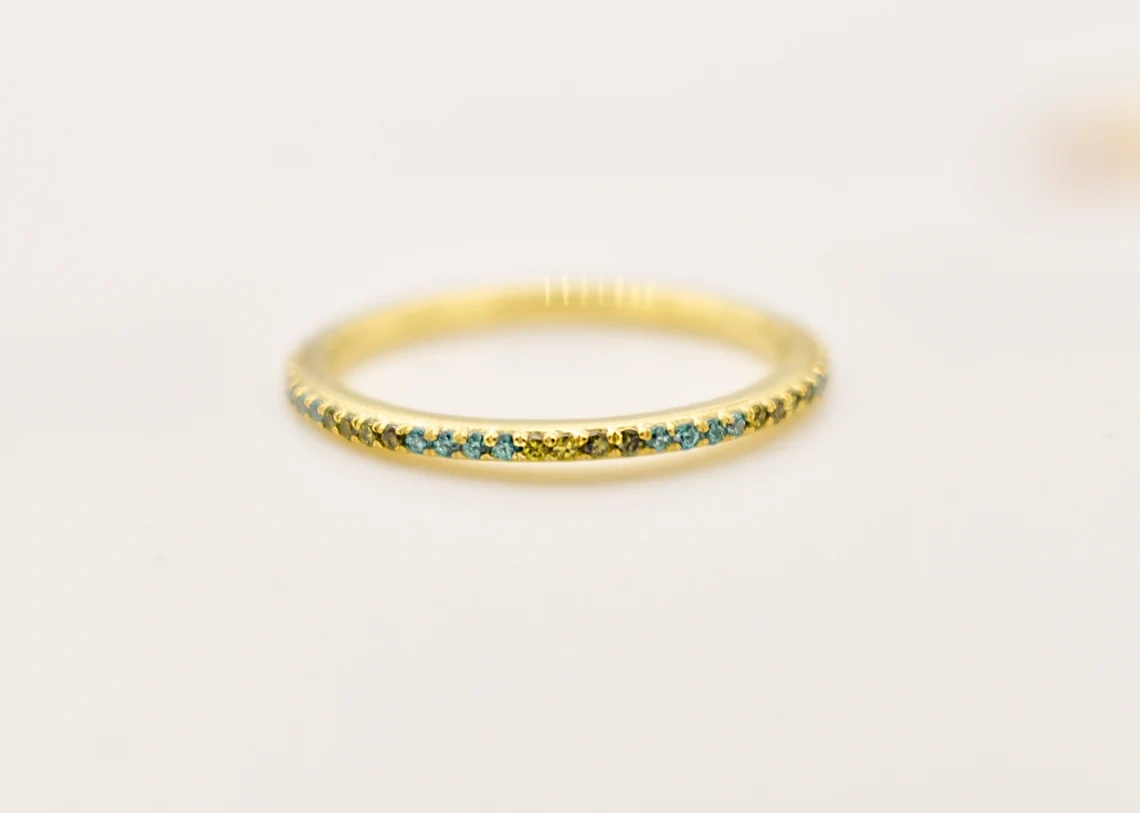 14K Solid Gold Blue Topaz Peridot Half Eternity Ring Tiny Precious Stacking Diamond Ring Dainty Minimal Statement Birthstone knuckle Ring Pric-10 3/4 US/Uk size – V-2