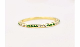 14K Solid Gold Inset Emerald Diamond Full Eternity Ring Handmade Precious Stacking Diamond Ring Dainty Minimal Statement Birthstone Ring