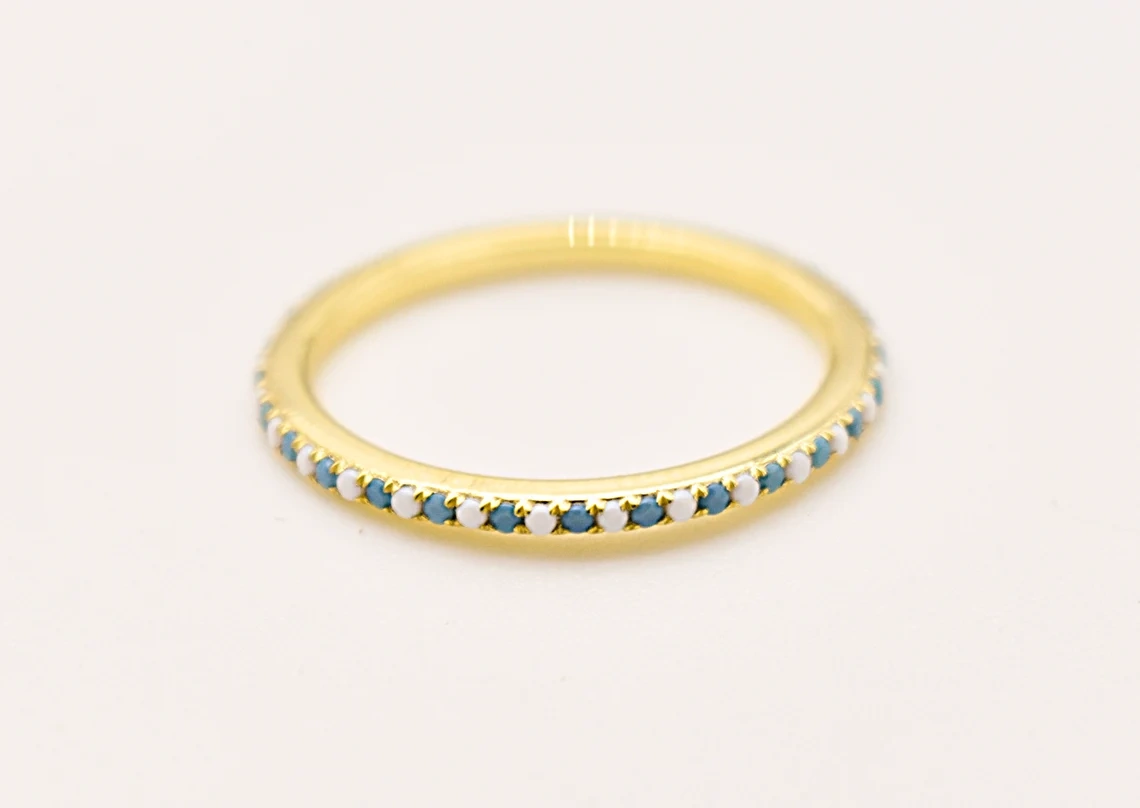 14K Solid Gold Turquoise Moonstone Half Eternity Ring Tiny Precious Stacking Diamond Ring Dainty Minimal Statement Birthstone knuckle Ring-10 3/4 US/Uk size – V-2