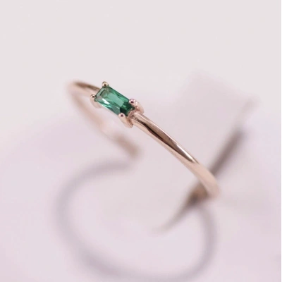 Baguette Shape Emerald 14K Solid Gold Ring Dainty Stacking Minimal Delicate Ring Light Weighted Prong Setting Precious Stone Handmade Ring