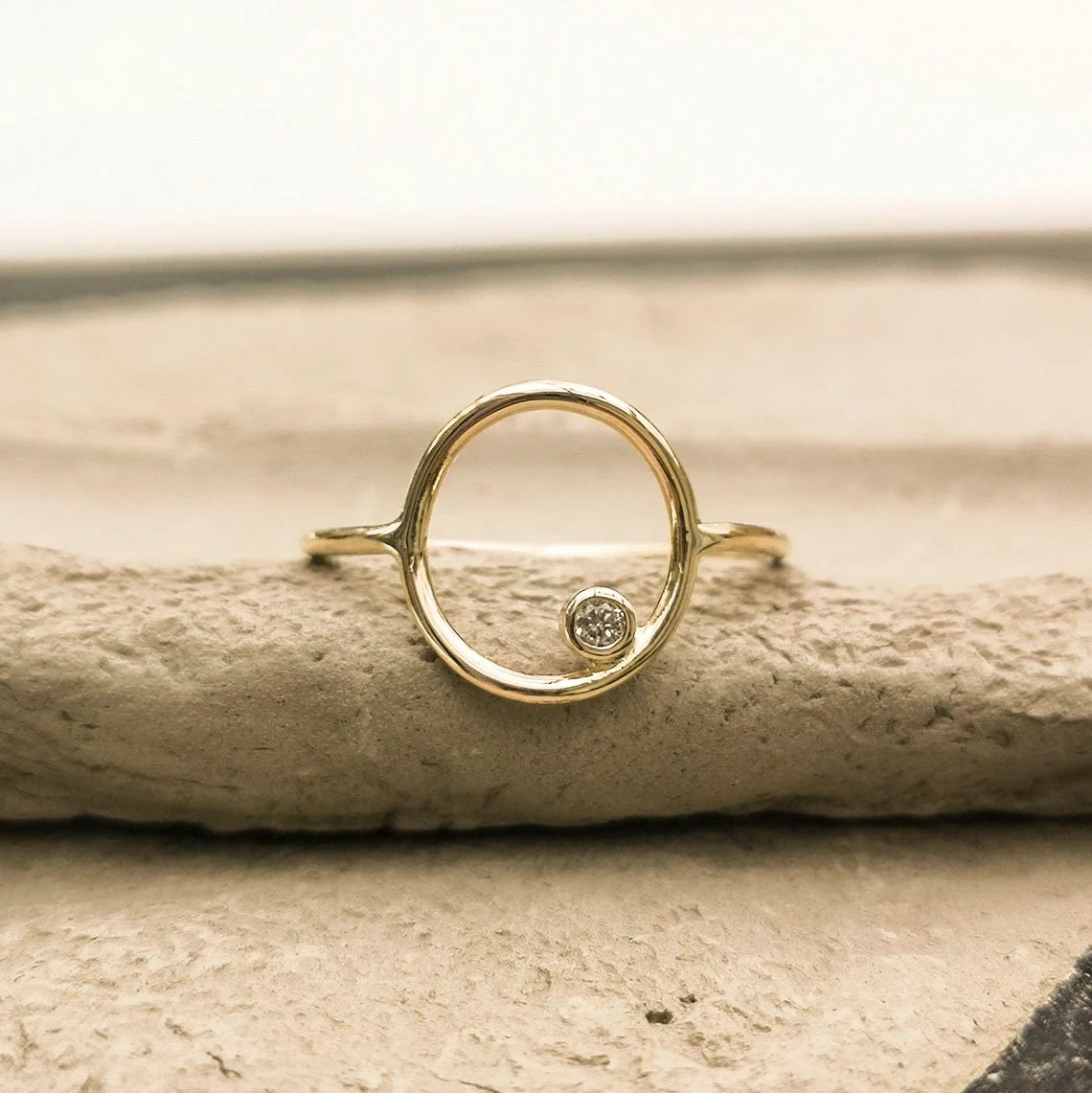 14K Solid Gold Round Tiny Crystal Karma Thin Ring Handmade Stacking Modernist Dainty Ring Minimalist Geometric Circle Unique Statement Ring-11395630