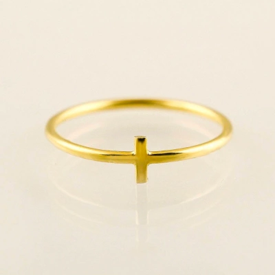 14K Solid Gold Thin Holy Cross Ring Stacking Dainty Ring Handmade